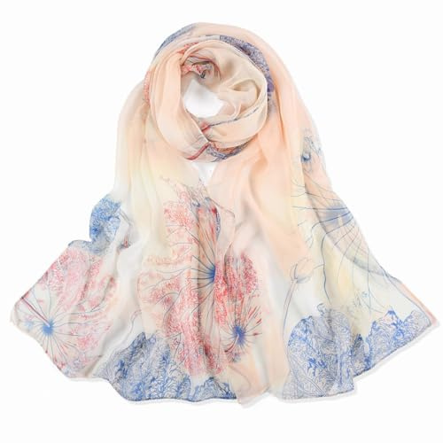 KSJEHW Dames Foulards En Soie Femmes Floral Imprimé Soie Mousseline De Soie Foulard Écharpe Wrap Foulards Foulard 160 * 50cm Châles Tube Écharpe