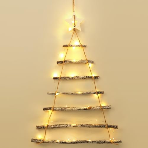 KUPITM6 Scala in legno di abete, decorazione da parete di Natale, scala per albero di Natale, per appendere il calendario dell'Avvento, decorazione per albero di Natale, decorazione da appendere per