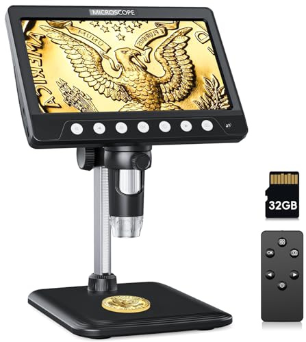 Microscopio CIMELR, microscopio digitale da 7 pollici, risoluzione 50X-1200X, con 8 luci LED regolabili, microscopio per adulti, scheda TF da 32 GB (nero)