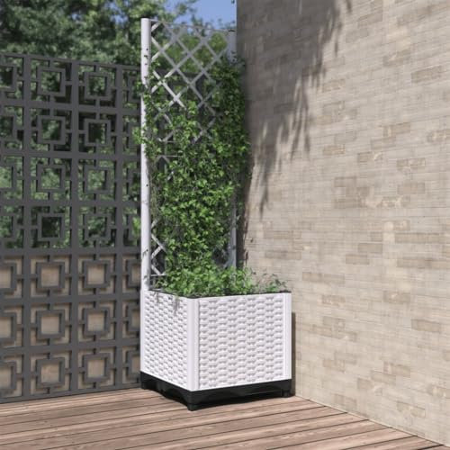 Xichuzi Pflanzkübel mit Rankgitter, Pflanzkasten, Blumenkasten, Blumenkübel, Blumentopf, Pflanztrog, Pflanzkiste, Tomaten Kübel, Weiß 40x40x136 cm PP