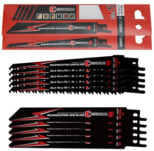 CSOOM 10tlg Säbelsägeblätter Set, 150mm Länge – 5x 5TPI & 5x 14TPI, für Holz, Metall und Renovierungsarbeiten