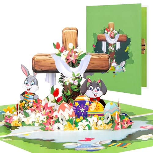 CNLITIHEKA Frohe Osterkarten Pop Up, Pop Up Osterkarte, Religiöse Osterkarten, für Kinder Familie Freunde, Inklusive Umschlag.