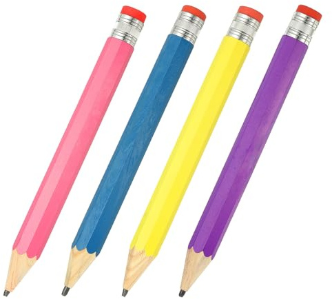 PATIKIL 4 Pcs Wooden Giant Pencil, 13.4 Inch Big Pencil Props Large Funny Novelty Pencils with Cap for Home Decor Office Christmas Party, 4 Colors