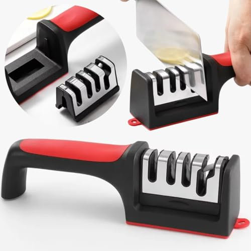 VAZCAN® Afilador de Cuchillos 4 en 1 | Desbasta, Afila, Pule y Afila Tijeras | Compacto, Antideslizante, Cabezal Desmontable | Fácil de Usar y Limpiar | Uso Doméstico