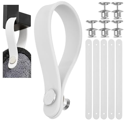 Appendini per tessuti senza cucitura, confezione da 6, 150 x 12 mm, in silicone, con chiusura a spillo e a bottone, linguette per appendere asciugamano da tè, asciugamano da bagno, stoffa
