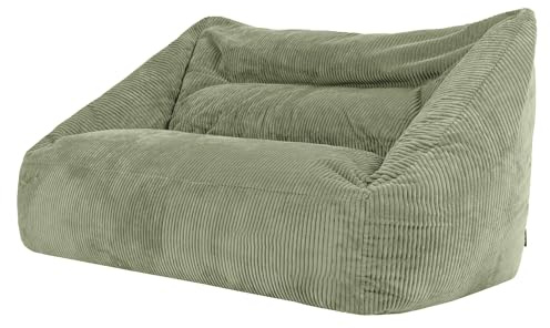 icon Cecilia Cord Bean Bag Sofa with Filling Included, 2 Seater, Green | Made in the UK, Adult Beanbag, Sofa Set, Soft Corduroy Fabric, Boneless Sofa for Living Room or Bedroom