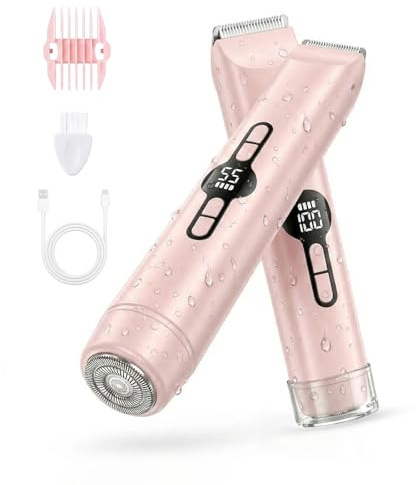 Carehabi Rasoio Elettrico Donna e Rasoio Intimo Donna, 2 in 1 Depilatore Corpo con Display LED, Impermeabile IPX7 per Doccia e Bikini, Lame in Ceramica, Motore Silenzioso, Ricaricabile Type-C, Rosa