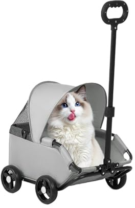 Carrito de Gatos Transportín plegable de exterior para cachorro y gatito | Carrito para perros pequeños Visitas Veterinarias Paseos Exterior Parque Aventuras Centro Comercial Playa Cachorros