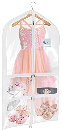 Univivi Clear PVC Dance Costume Bags Garment Bag 40 Inch for Dance Competitions, with 4 Medium Clear Zipper Pockets and 1 Large Back Zippered Pocket (Clear)