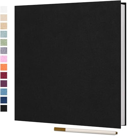 Vienrose Self Adhesive Photo Album, 40 Pages, 33 x 32 cm, Black | Black linen cover; 40 pages (20 sheets); holds up to 200 6 x 4 in or 40 8 x 10 in photos; includes metal pen