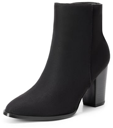 DREAM PAIRS Stivali da Donna con Grosso Tacco Alto Moda Casual Comodi Stivaletti Donna con Zip Laterale | Stivaletti corti a punta da 7,6 cm, stile vintage, alla moda, per ufficio, lavoro, occasioni quotidiane