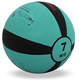 TrainHard Medizinball 1kg bis 12 kg, Gummi Gewichtsball in 10 Farbig, Professionelle Gymnastikball für Krafttraining, Crossfit und Fitness (7 KG - Blaugrün)