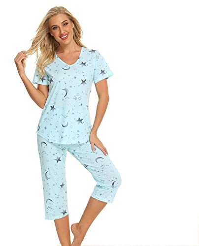 Jecarden Pijama de Dos Piezas para Mujer, Pijama de Verano, camisón de Manga Corta, Ropa de casa, Ropa de Dormir, Ropa de Dormir, Parte Superior y Pantalones, Verde, XL