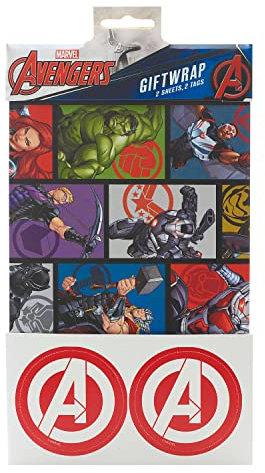 Marvel Avengers Geschenkpapier-Set enthält 2 Bögen und Geschenkanhänger