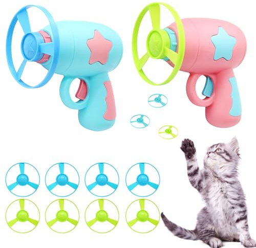 LONTOM Lot de 10 disques interactifs pour chats d'intérieur avec 2 lanceurs et 8 disques pour chats et enfants, cadeaux amusants pour chats et petits chiens