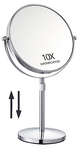 17 Tall Tabletop Magnifying Makeup Mirror Height Adjustable Vanity Mirror 1X/10X Magnification, 8 Large Double-Sided 360° Swivel Classic Round Desktop Make Up Mirror for Bathroom & Bedroom, No Light