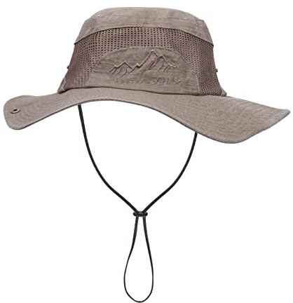 EKMTBJXY Cappello da Sole Uomo, Estivo Anti UV Tesa Larga Bucket Hat Cappello da Pescatore, Cappello Safari in Rete Traspirante Pieghevole per Campeggio, Pesca, Trekking