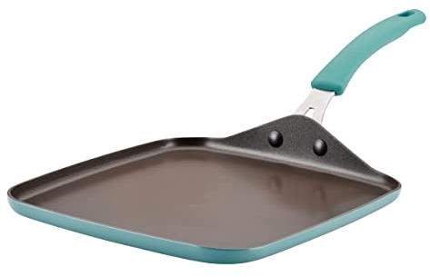 Rachael Ray Cook + Create Nonstick Stovetop Griddle/Grill Pan, Square, 11 Inch, Agave Blue