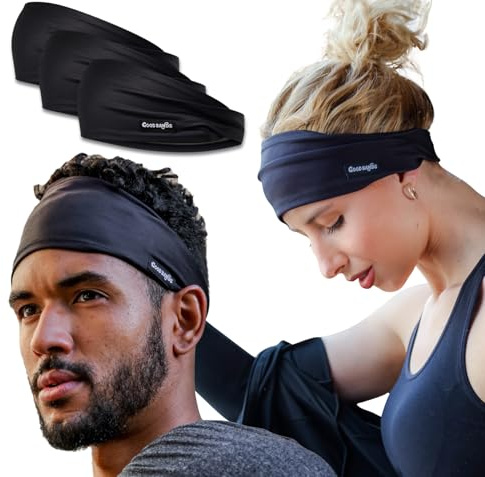 Sweatband for Men and Women - Unisex Non Slip Headband that Wicks Moisture and Eliminates Excess Sweat - Durable & Long-Lasting - Running, Sports, Gym (Black, Single)
