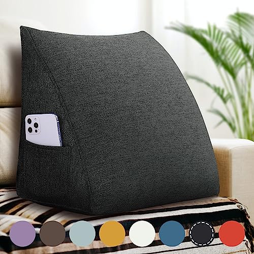 VERCART Keilkissen Bett Großes Rückenkissen Bett Kopfteil Bequemes Lesekissen für Bett und Sofa 2 in 1 Rückenlehne und Kopfkissen Couchkissen Langes XXL Lendenkissen Leinen 45cm Anthrazit