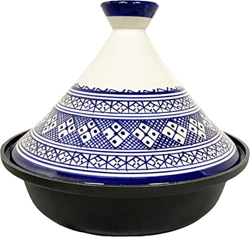 Cuilina | Tajine Fes Ø30 cm - Induzione – Ceramica colorata fatta a mano - Bianco/Blu