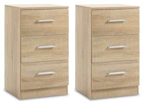 Thanaddo Nachttische 2er Set aus Spanplatte, Nachtkommode mit 3 Schubladen für Boxspringbett