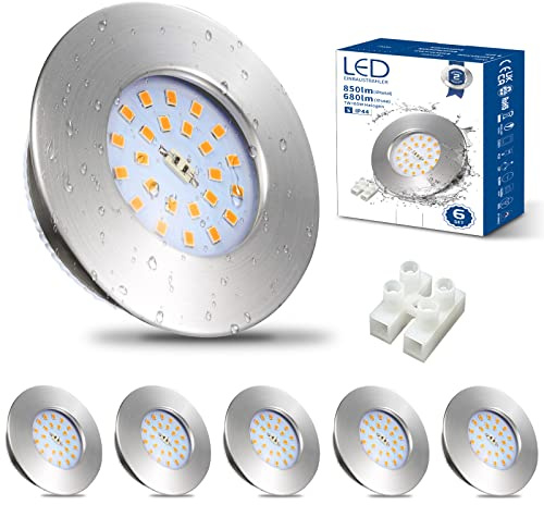 HiBay 6X 7W Ceiling Spotlights IP44 LED Downlights Warm White | Ultra Thin Recessed Lights Chrome Round Down Light for 60-68mm Ceiling Hole of Bathroom Kitchen Soffits