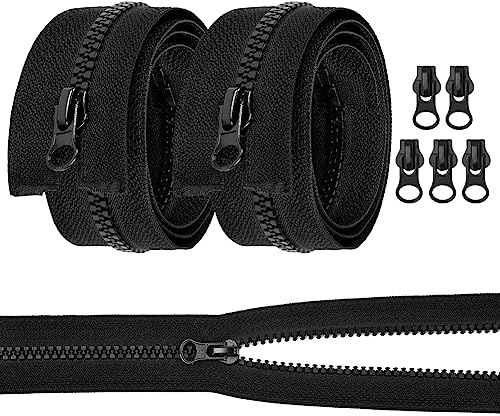 AUAUY 2 PCS Resin Coil Zippers, No.5 Resin Open-Ended Zips with 5 PCS Zipper Pulls, 70cm/27.5inch Strong Zippers for Sewing Assorted Sizes, DIY Dressmaking, Bags, Tailor, Craft Supplies(Black)