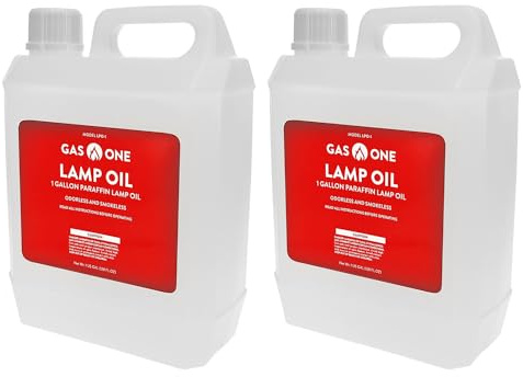 Gas One 2 Pack Liquid Paraffin Lamp Oil – 1 Gallon Clear Oil Lamp – Multifunctional Lamp Oil Smokeless Odorless Indoor Ideal for Lamps, Lanterns, Tiki Torch – Superior Seal and Safe Packaging