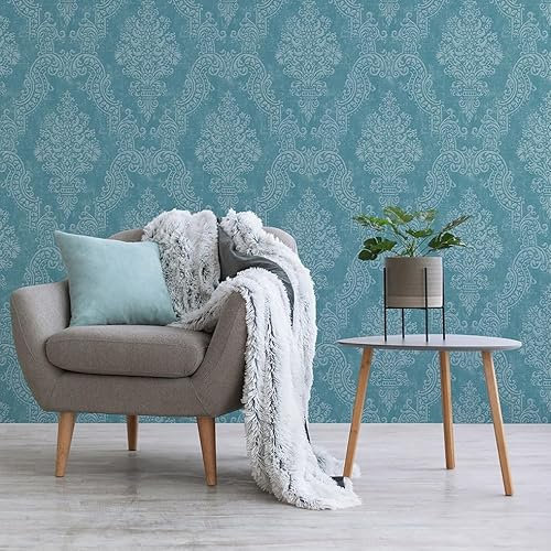 Alessia Baroque M1-No.11226 Papier peint intissé Bleu turquoise Tadessi 10,05 m x 0,53 m