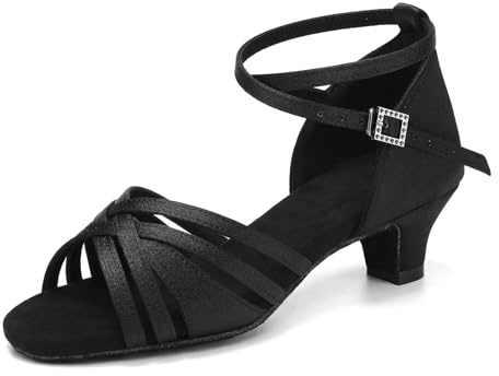 YCALCP Zapatos de Baile Latino para Niña Tacón Bajo Punta Abierta Profesionales de Salsa Tango Bachata, EM-930-XGG,Negro,EU 35