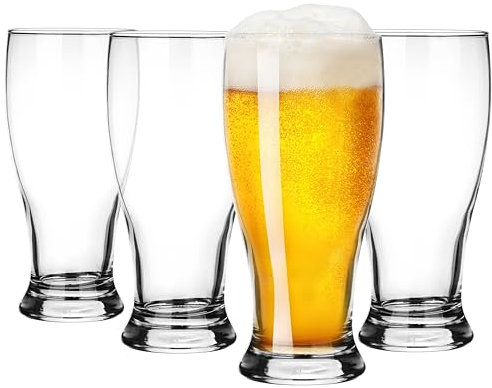 Glasmark KROSNO 1992 Biergläser Set 4 Stück 500 ml Weizenglas Weizenbierglas Pils Bierglas Gläser Für Bier Bierseidel Bierkrug Spülmaschinenfest, Durchsichtig