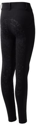 HORZE Kinder Thermo Reitleggings DEA, Winterreitleggings Mädchen, Vollbesatz, Handytasche, Gürtelschlaufen, Schwarz, 134/140