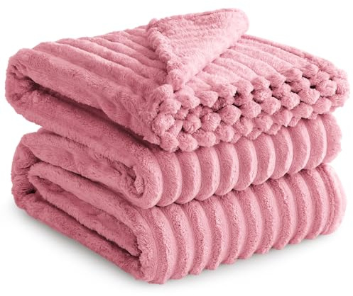 RUIKASI Coperta Plaid Pile Matrimoniale - Coperta Calda Invernale per Divano e Grande Letto Matrimoniale 220x240 cm Pile di Flanella Morbida, Fleece Blanket for Sofa and Couch, Rosa