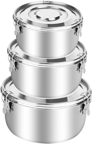 DMJJSD Fiambrera de acero inoxidable con tapa, 3 unidades, 660 ml/1040 ml/1590 ml, fiambrera para adultos, fiambrera, para niños, a prueba de fugas, para aperitivos, frutas, cereales