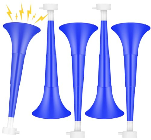 Denylo pro 4 Pcs Collapsible Stadium Horn NoiseMaker 10.2 Inch Vuvuzela Plastic Trumpet Horn Blue Soccer Horn Blow Horn Noisemakers for Sporting Events Graduation Sports Party Supplies