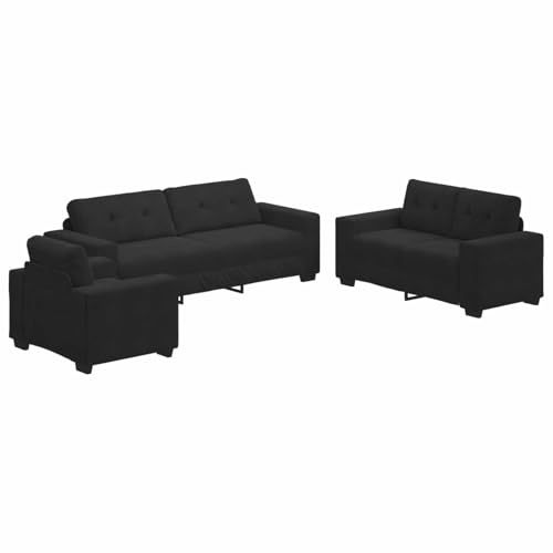 vidaXL Ensemble de Canapés 3 pcs Noir 221 x 80 x 80 cm Velours, Mobilier Moderne abordable, Ensemble de canapés en Velours, Fauteuil Ergonomique, assises durables pour Le Salon
