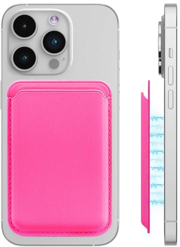 LYQNIHOB 1 Piezas Tarjetero Magnetico, Tarjetero para móvil, Cartera de Cuero Magnética, Cuero Vegano, Tarjetero para iPhone, Wallet Cartera para iPhone, Tarjetero para 2 Tarjetas, Rosa roja