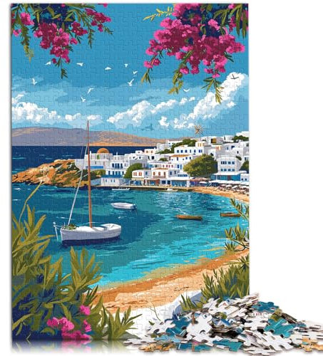 1000-teiliges Puzzle für Erwachsene, Mykonos, Denksport-Puzzle, Wanddekoration, einzigartige Geburtstags, 26x38cm