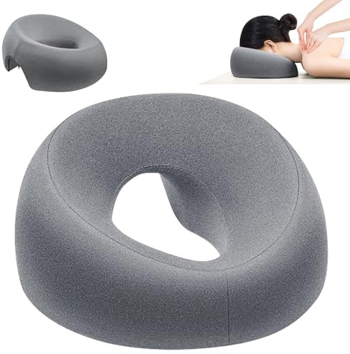 DAJILI Face Down Pillow, Massage Face Pillow, Ergonomic Prone Cushion, Memory Foam M-Shaped, Massage Pillow with Face Hole for Bed, Beauty Pillows for Spa, Salons, Massage (Grey)