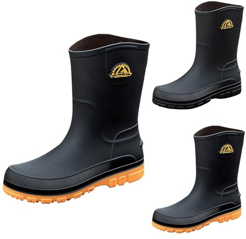 Botas de agua – Botas de lluvia de media altura para hombre – Impermeables, ligeras, cómodas – Botas de lluvia – Botas de jardín – Botas de pesca – Zapatos de jardín, Negro , 43 EU