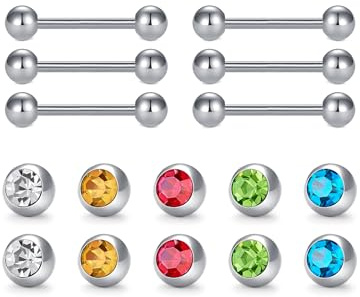 MODRSA Barra per Lingua 14G Filettatura Interna Acciaio Chirurgico Argento 14mm Barbell con Palle Diamantate