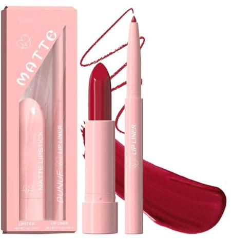 NHPY 1 Pieza Delineador de Labios Mate con Lápiz Labial, Lip Liner Resistente al Agua que Dura 24 Horas +, a Prueba de Manchas, Muy Pigmentado, Suave, Contorno de Labios