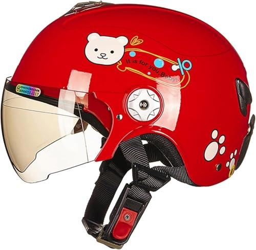 Caimcie Casco Infantil de Moto, Ligero y Abierto, Tipo Medio Casco, para niños y niñas de 3 a 16 años, con Visera Solar. Casco para ciclomotor, Apto para Todo Tipo de Clima. E,50-56CM