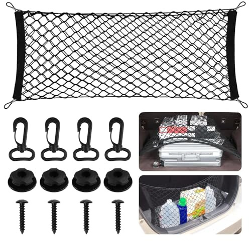 Car Cargo Net 90x30 cm Universal Cargo Nets with 4 Hooks, 4 Screws, 4 Clips