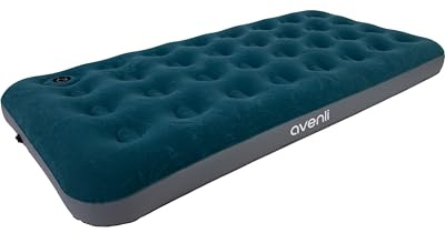 AVENLI Colchón hinchable para camping con bomba de pie integrada para 1 persona, 191 x 99 x 22 cm, colchón inflable, cama de invitados, superficie de descanso suave con superficie flocada, cama de