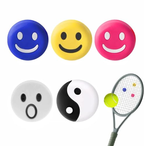 Elenviorina 5 Pcs Tennis Racket Dampeners, Silicone Tennis Shock Absorber Vibration Dampeners, Tennis Accessories for Professional and Casual Players, Tennis Training, Multicolour