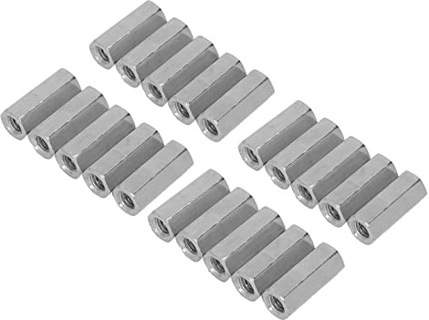 20 pièces d’écrous de raccordement hexagonaux M6x1, connecteurs à tige filetée en acier inoxydable pour boulons, goujons et vis, écrous de raccordement hexagonaux de 25 mm de