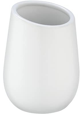 WENKO Gobelet Badi blanc céramique - Porte-brosse à dents pour la brosse à dents et la pâte dentifrice, Céramique, 8 x 11 x 8 cm, Blanc