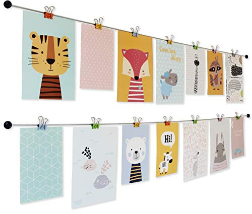 LeTOMA - Linea fotografica con clip metalliche colorate -Corda per foto di 2 x 80 cm e 2 x 10 Design Smiley nei colori blu, giallo, verde, arancione e rosa - cavo fotografico ideale per una cresta